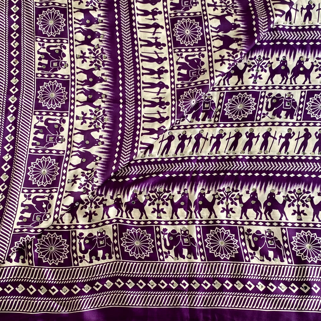 Ivory White Softest Satin Silk Saree With Royal Purple Pallu