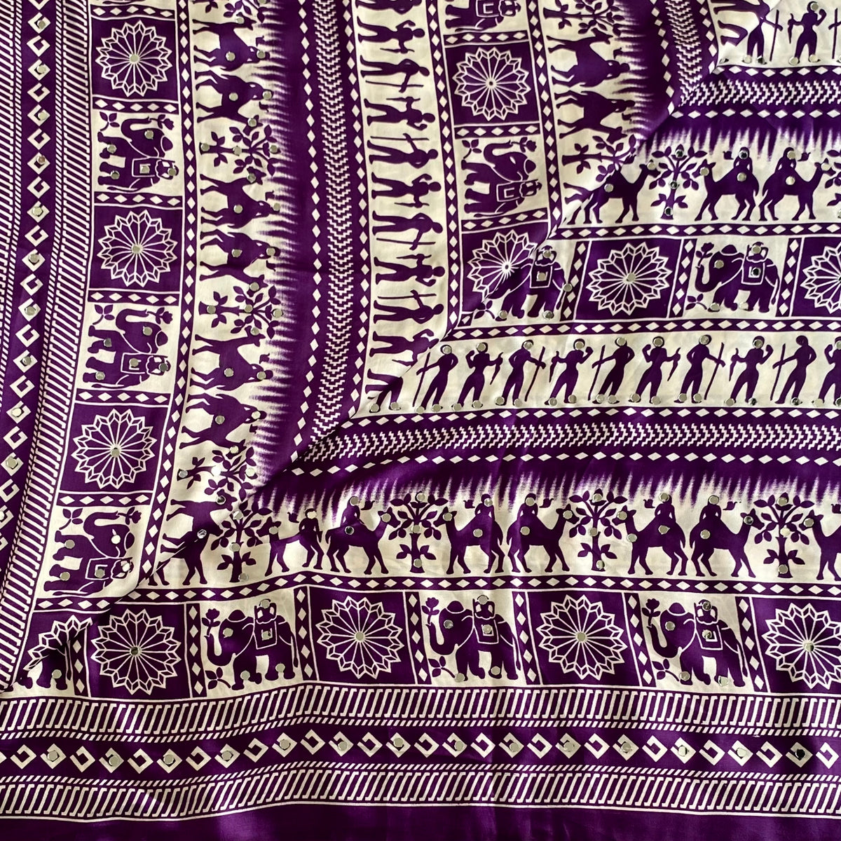 Ivory White Softest Satin Silk Saree With Royal Purple Pallu