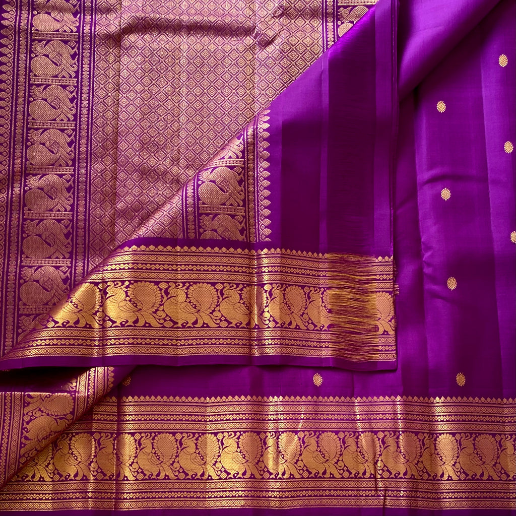 Royal Magenta Kanjeevaram Pure Zari Silk With Antique Gold Border