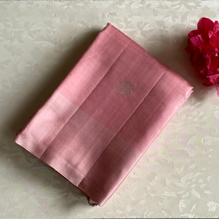Dusty Rose Designer Pure Silk Saree With Soft Gold Pallu