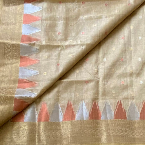Antique Gold Silk Saree soft tussar silk with temple borders