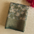 Emerald Green Gold Brocade Saree With Leaf Jacquard Pallu Tassels