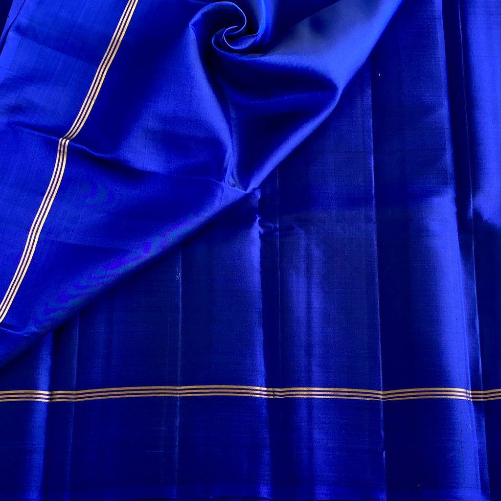 Royal Blue Designer Pure Silk With Kollam Zari Weave