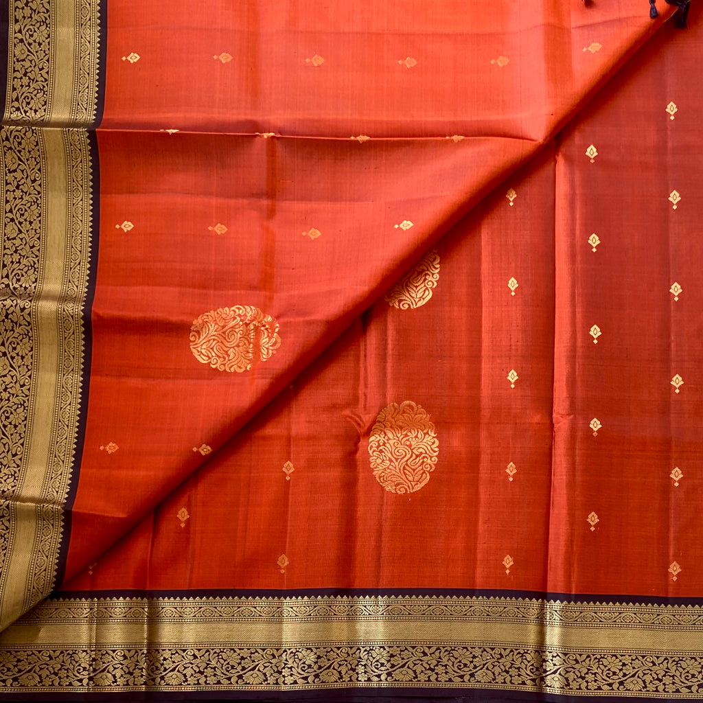 Maroon Rust Red Gold Zari Floral Saree Traditional Wedding Silk