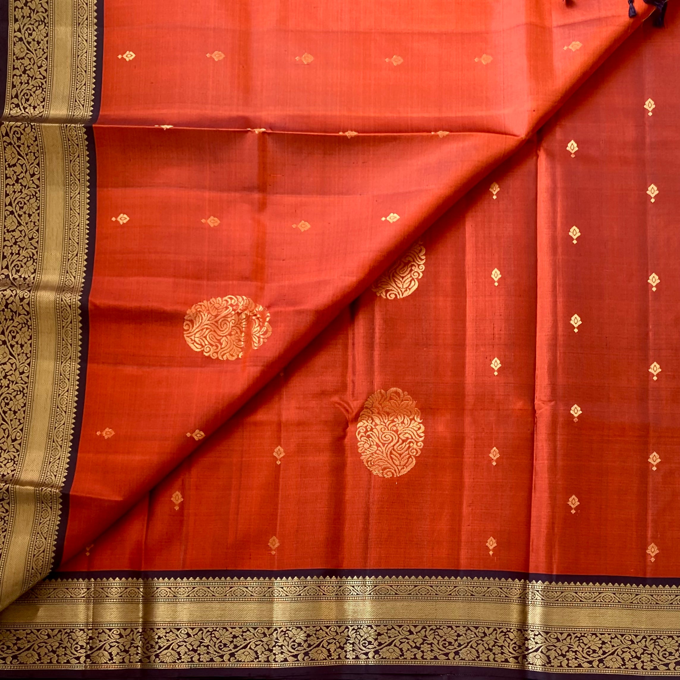 Maroon Rust Red Gold Zari Floral Saree Traditional Wedding Silk