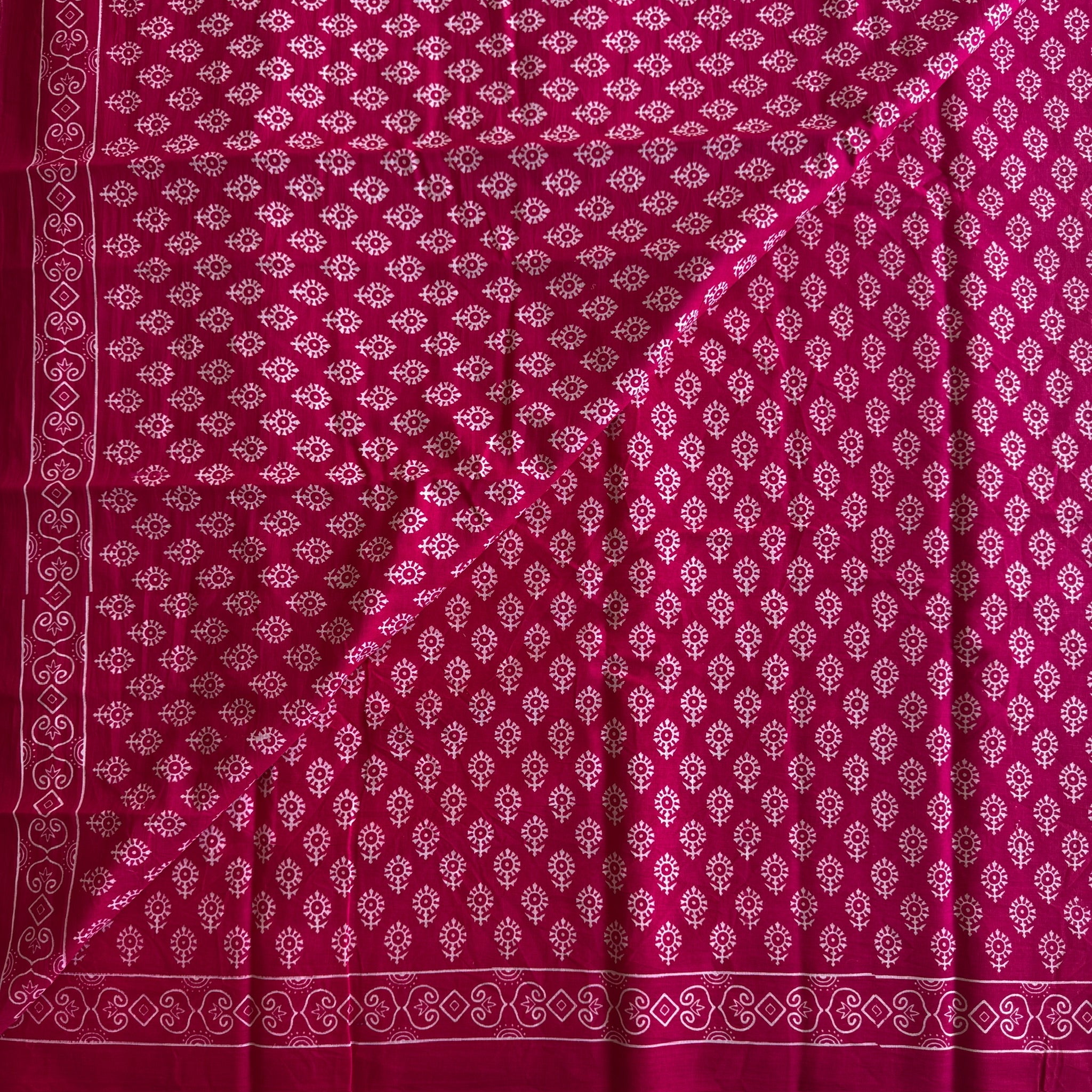 Fuchsia White Block Print Saree Lightweight Traditional Casual Wear