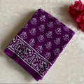 Purple Cotton Block Print Saree White Floral Paisley Border Traditional