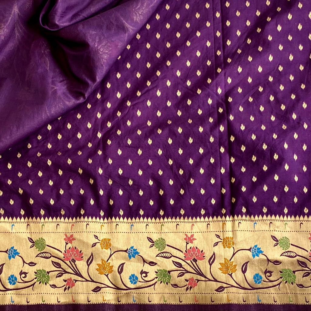 Royal Purple Soft Crepe Silk Saree With Antique Gold Pallu