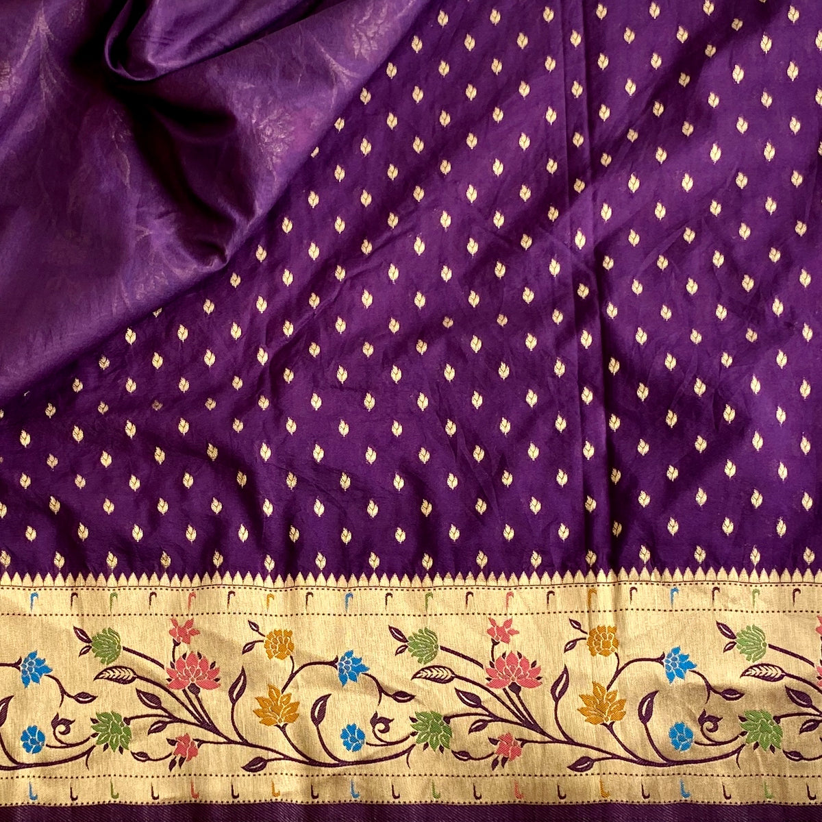 Royal Purple Soft Crepe Silk Saree With Antique Gold Pallu