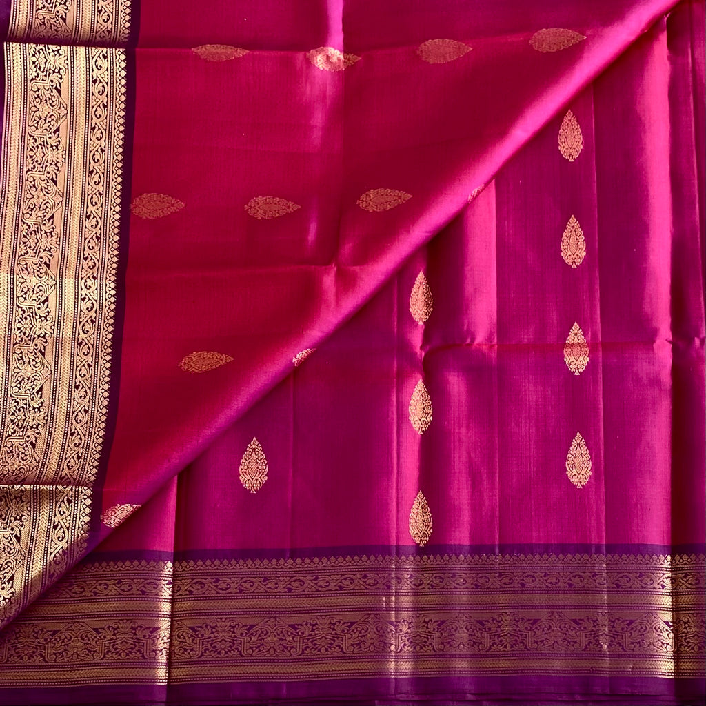 Exquisite Magenta Designer Pure Silk With Violet Purple Pallu