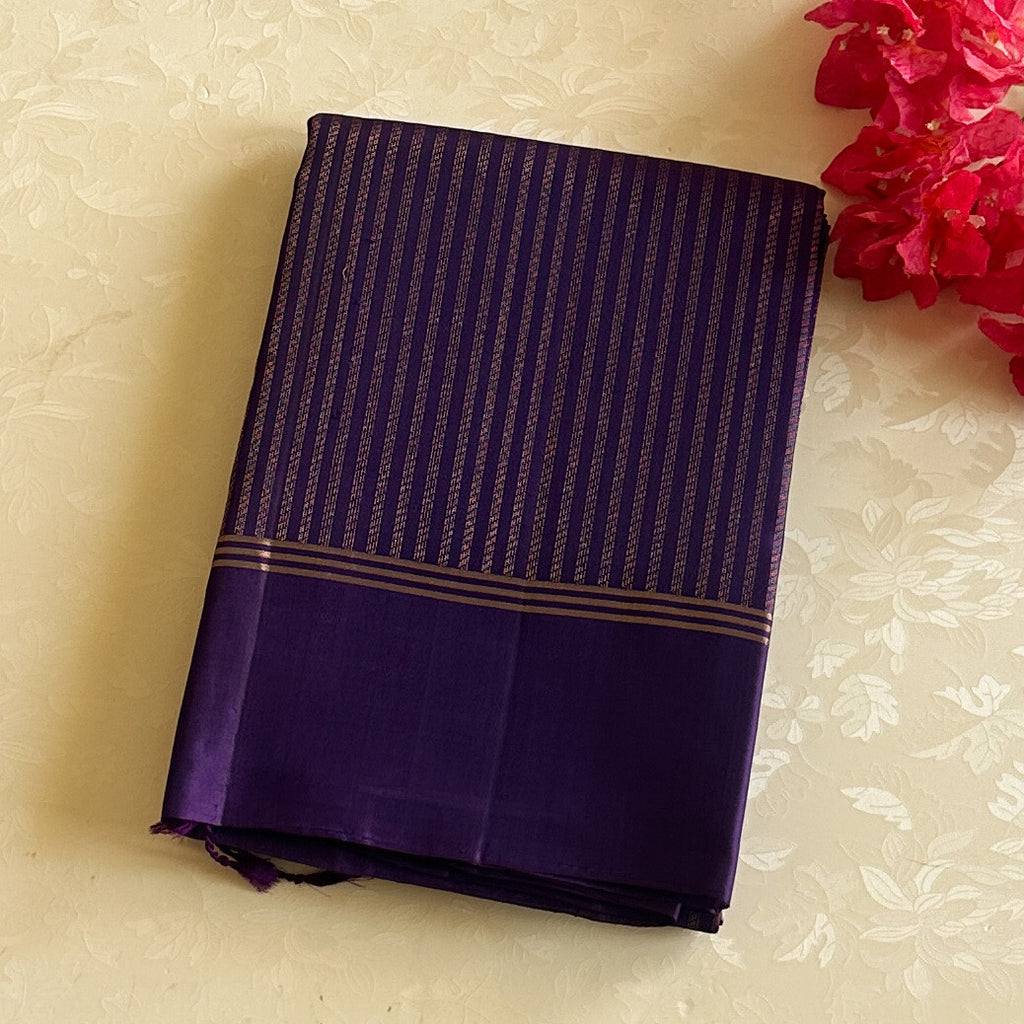 Royal Violet Saree Metallic Gold Woven Pallu Narrow Border Tassels