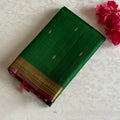 Emerald Green Kanjeevaram Pure Zari Silk Saree With Dusty Rose Pink Pallu