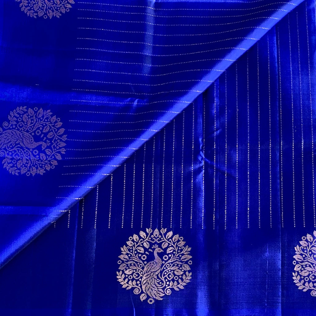 Royal Blue Designer Pure Silk Saree With Gold Pallu