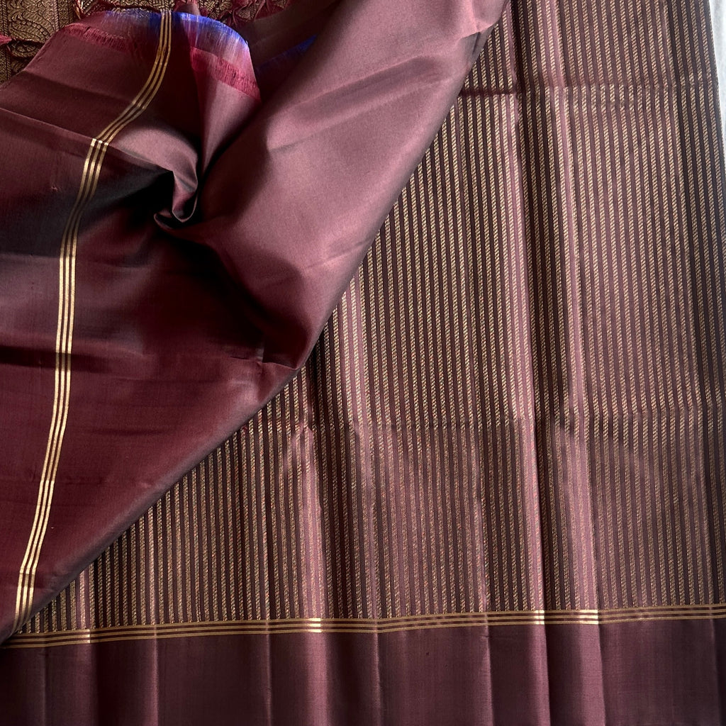 Plum Silk Saree With Gold Zari Paisley Border And Pallu
