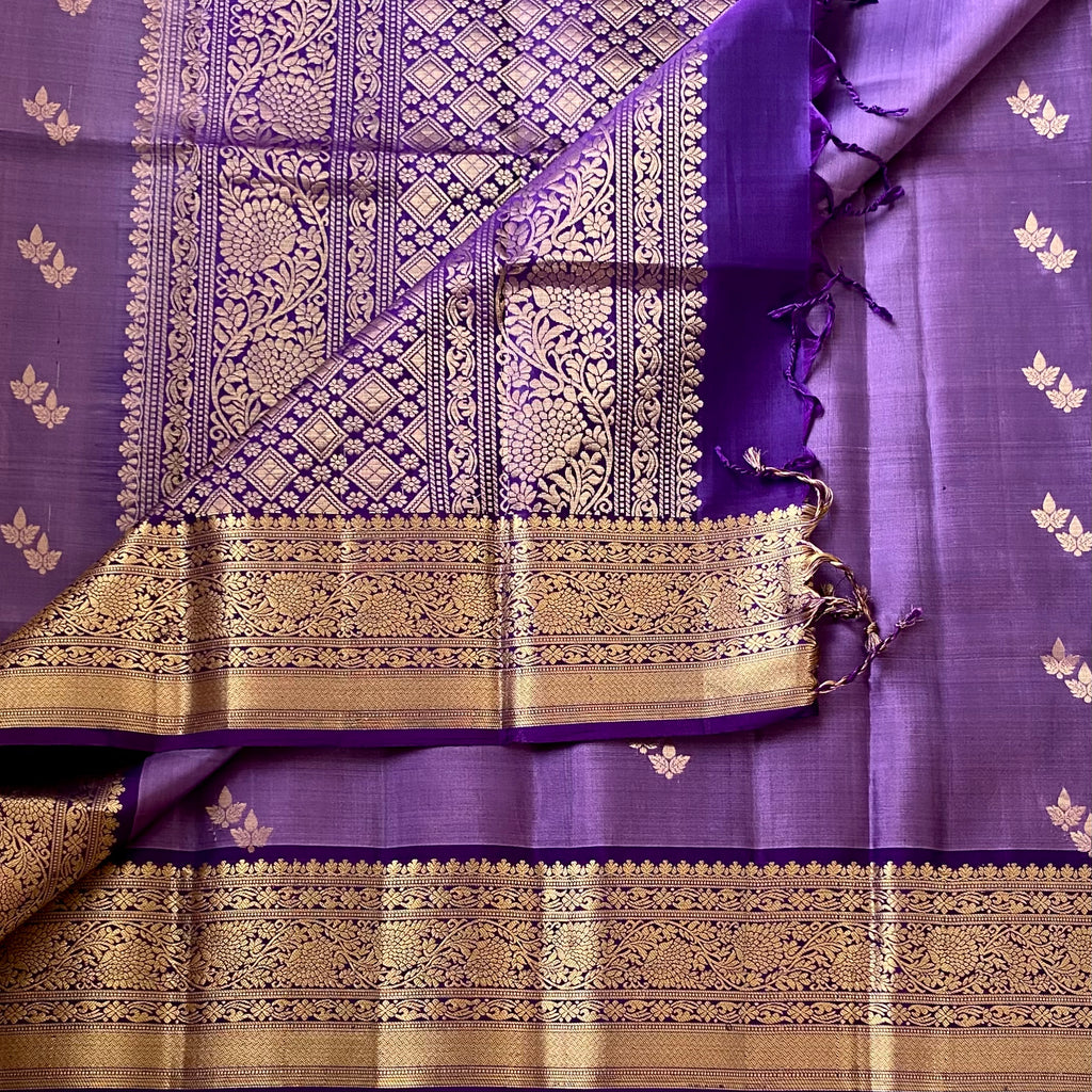 Metallic Lavender with Stunning Purple Handwoven Designer Pure Silk