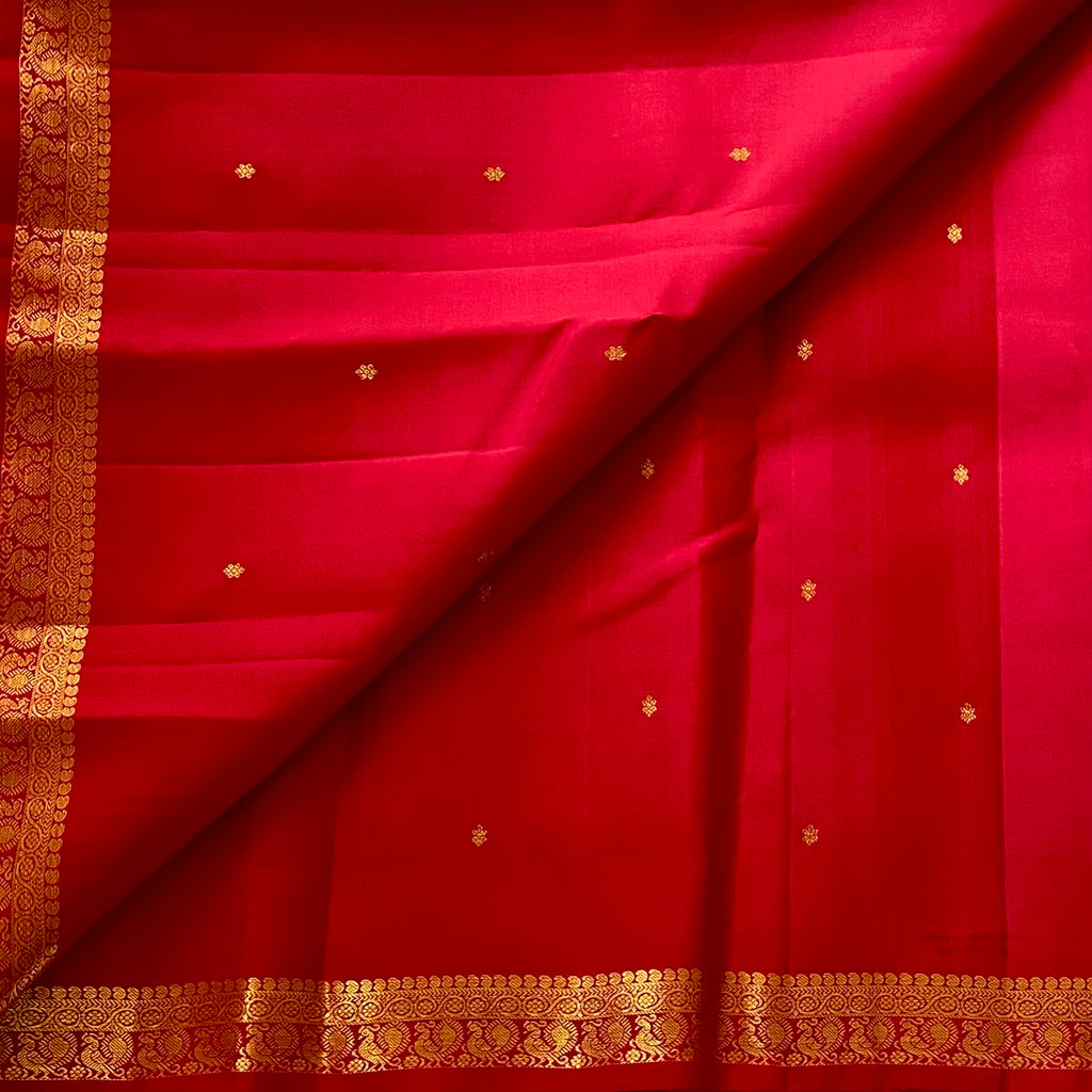 Ruby Red Kanjeevaram Pure Zari Silk Saree With Antique Gold Pallu