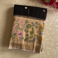 Midnight Black Saree Pale Beige Floral Pallu Gold Polka Dots