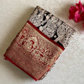 Jet Black Kalamkari Premium Soft Tussar Silk Saree With Maroon Red Pallu