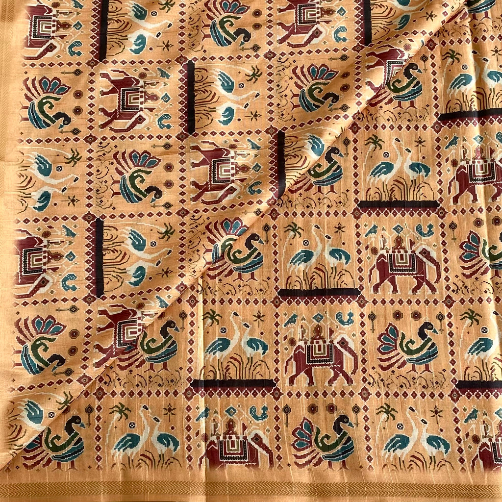 Golden Mustard Soft Tussar Silk Saree With Maroon Motifs