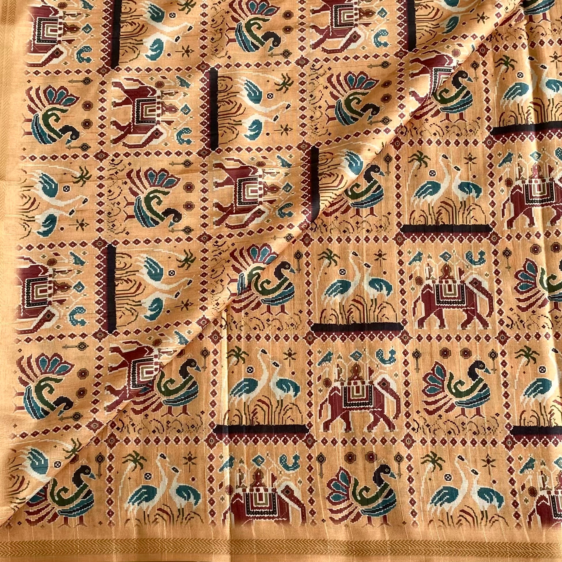 Golden Mustard Soft Tussar Silk Saree With Maroon Motifs