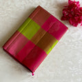 Checkered Rani Pink & Lime Green Designer Pure Silk Saree Gold Zari