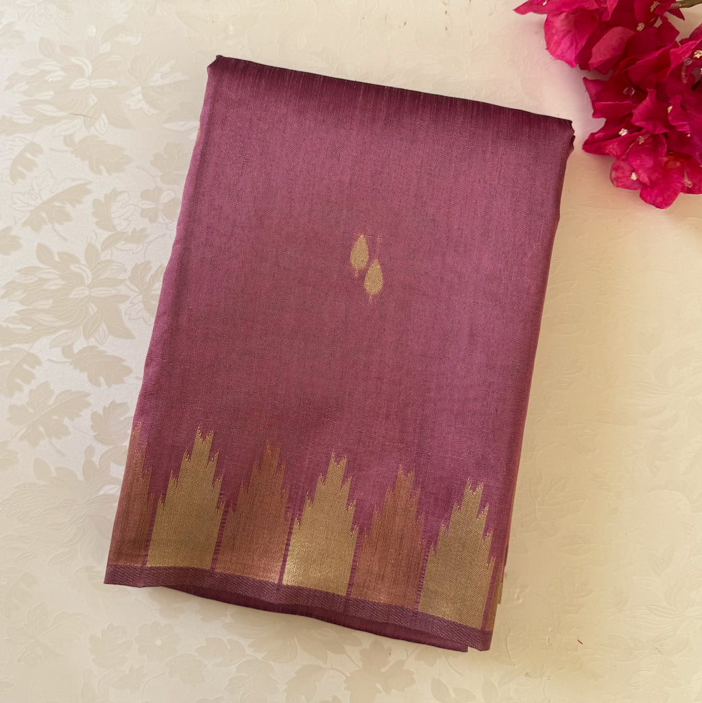Deep Magenta Ikat Silk Saree With Gold Zari Border Tassels