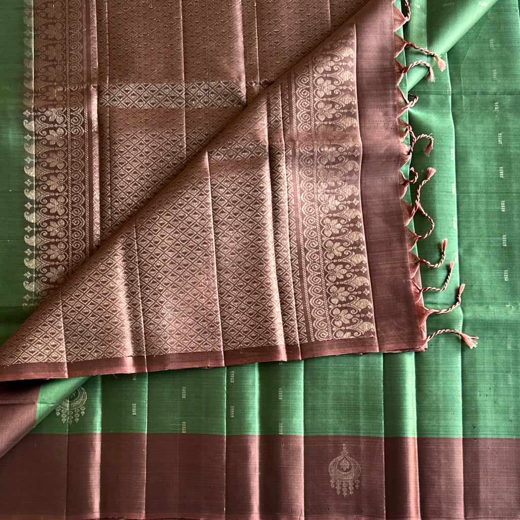 Mint Green Silk Saree Dusty Rose Pallu Pale Gold Zari
