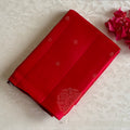 Scarlet Orangish Red Designer Pure Silk Saree With Deep Wine Pallu