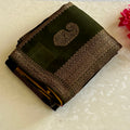 Deep Forest Green Silk Saree Antique Gold Paisley Zari Pallu