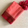 Coral Peach with Stunner Tomato Pink Banarasi Crepe Silk