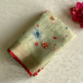 Sage Green Soft Linen Saree With Scarlet Red Border