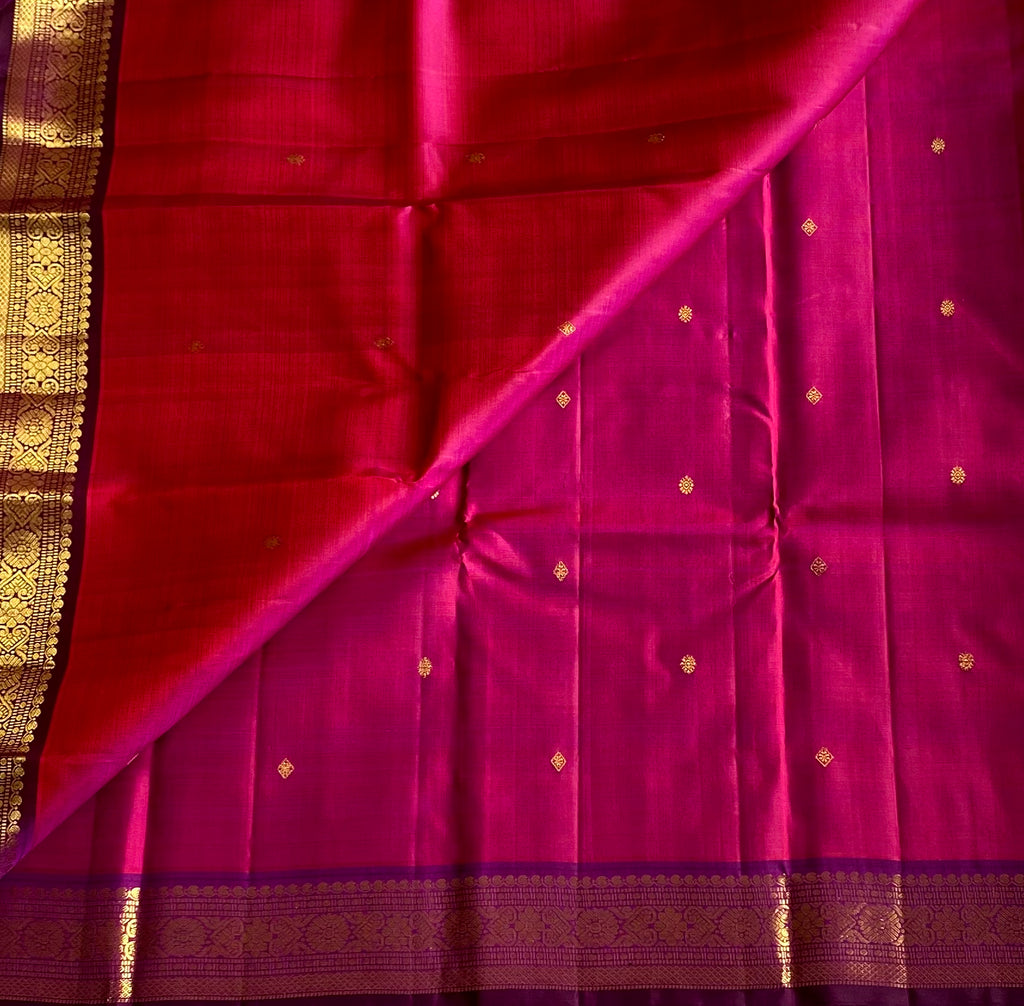 Magenta Silk Saree Purple Pallu Gold Brocade Traditional Wedding Wear