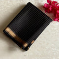 Jet Black Designer Pure Silk Saree With Peach Pink Pallu