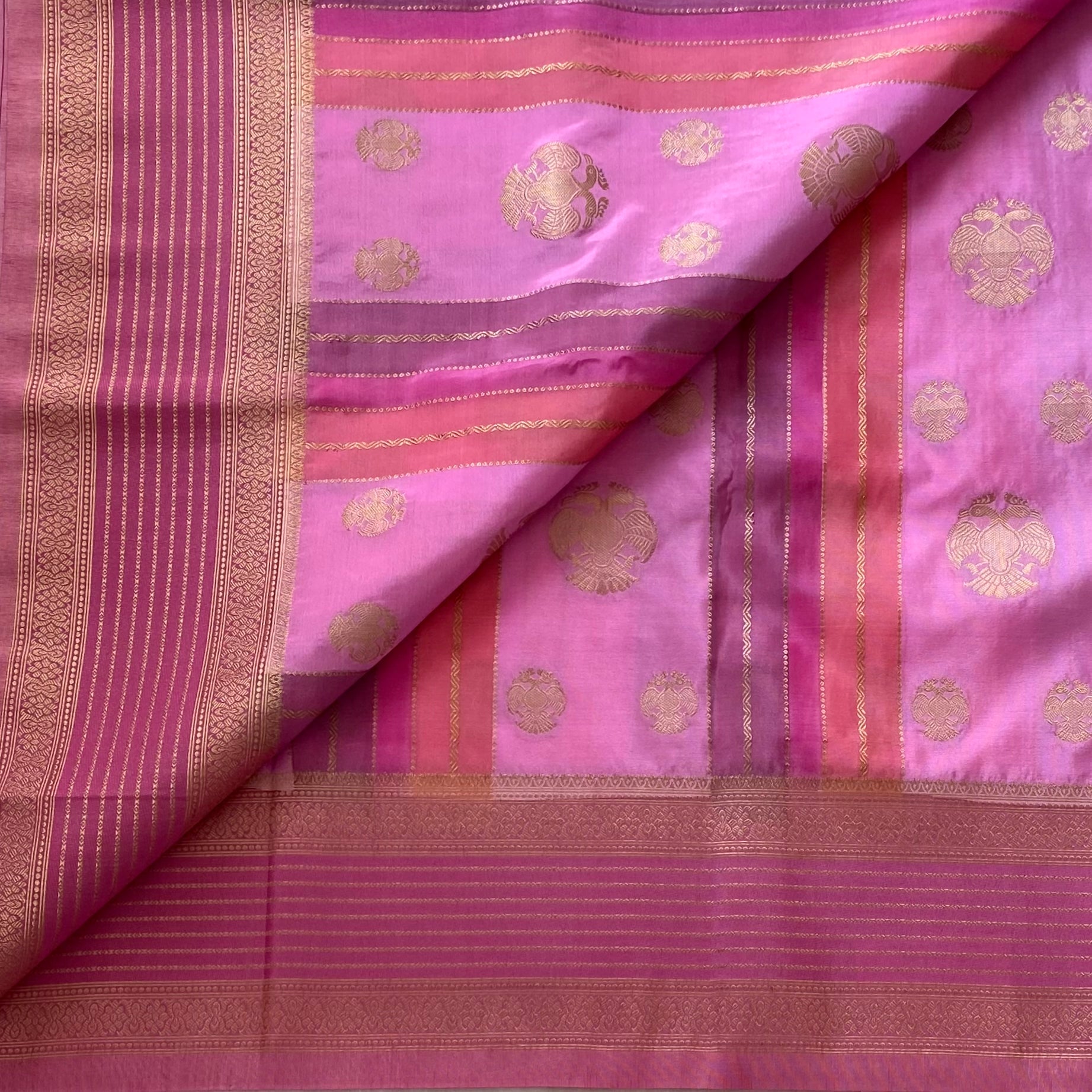 Lotus with Mauve Pink Soft Crepe Silk with Gandaberunda Buttas