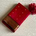 Tomato red with Wine Brown Designer Pure silk with Rich Borders