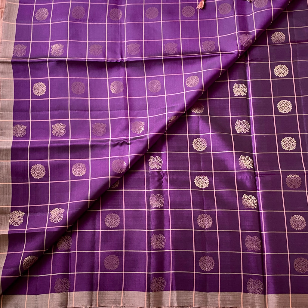 Classy purple with metallic mauve stunner checkered pure silk