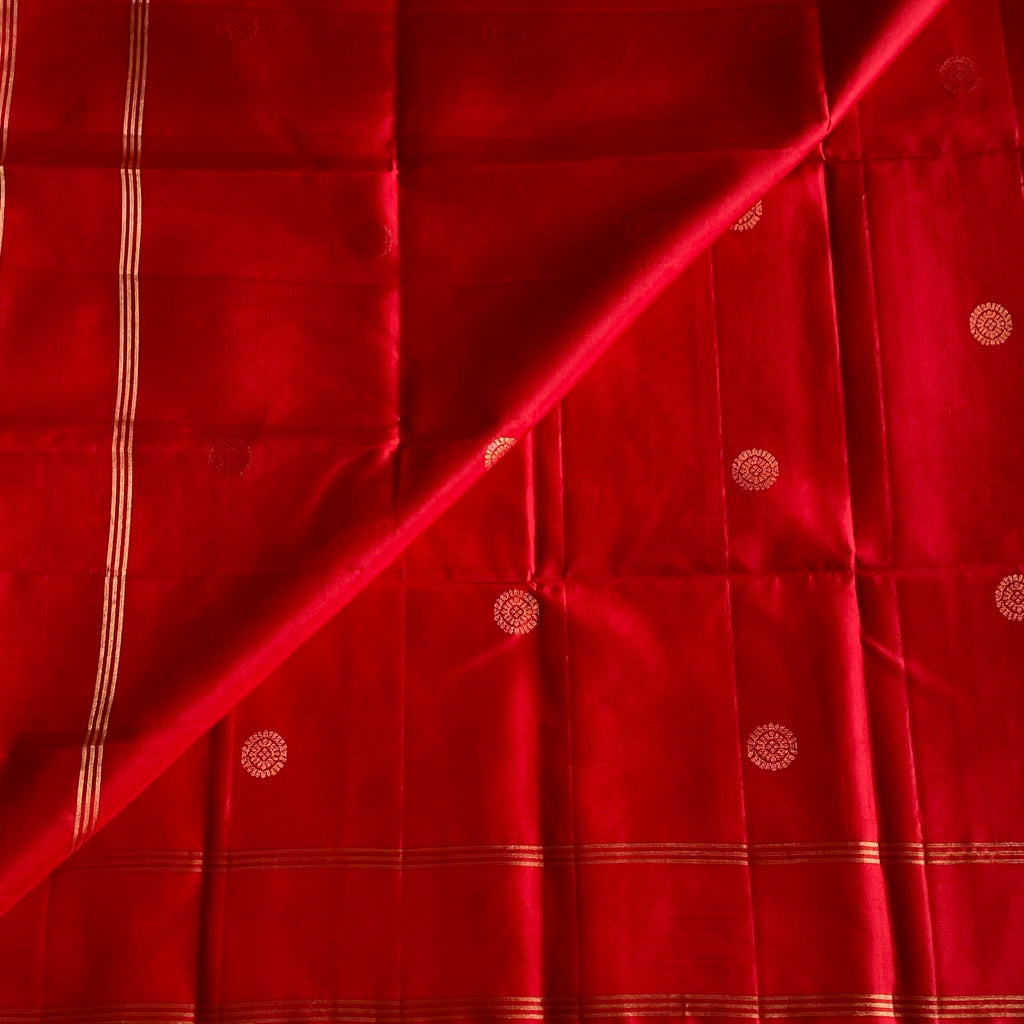 Scarlet Red Designer Pure Silk Saree With Blush Pink Pallu