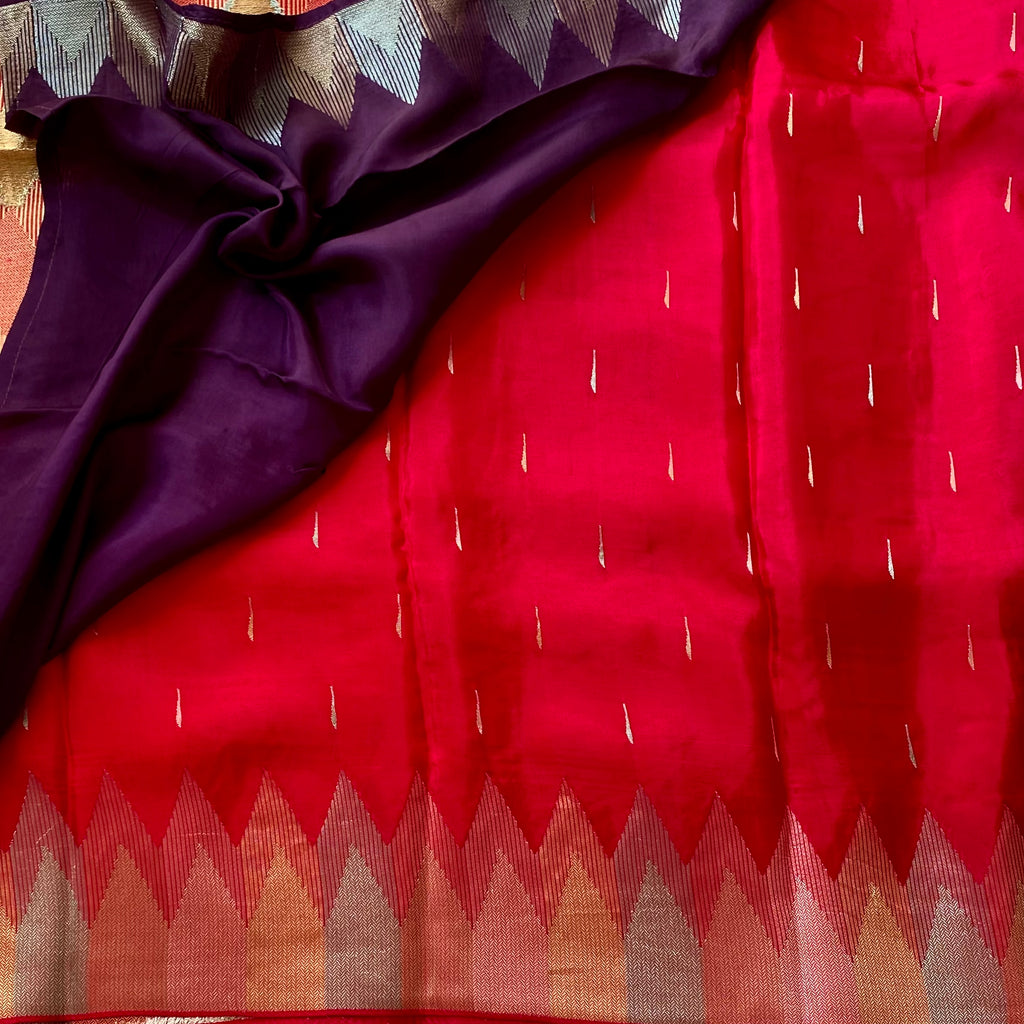 Deep Magenta Silk Saree Gold Silver Zari Woven Pallu