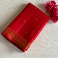 Scarlet Red Kanjeevaram Pure Zari Silk Saree With Metallic Gold Border