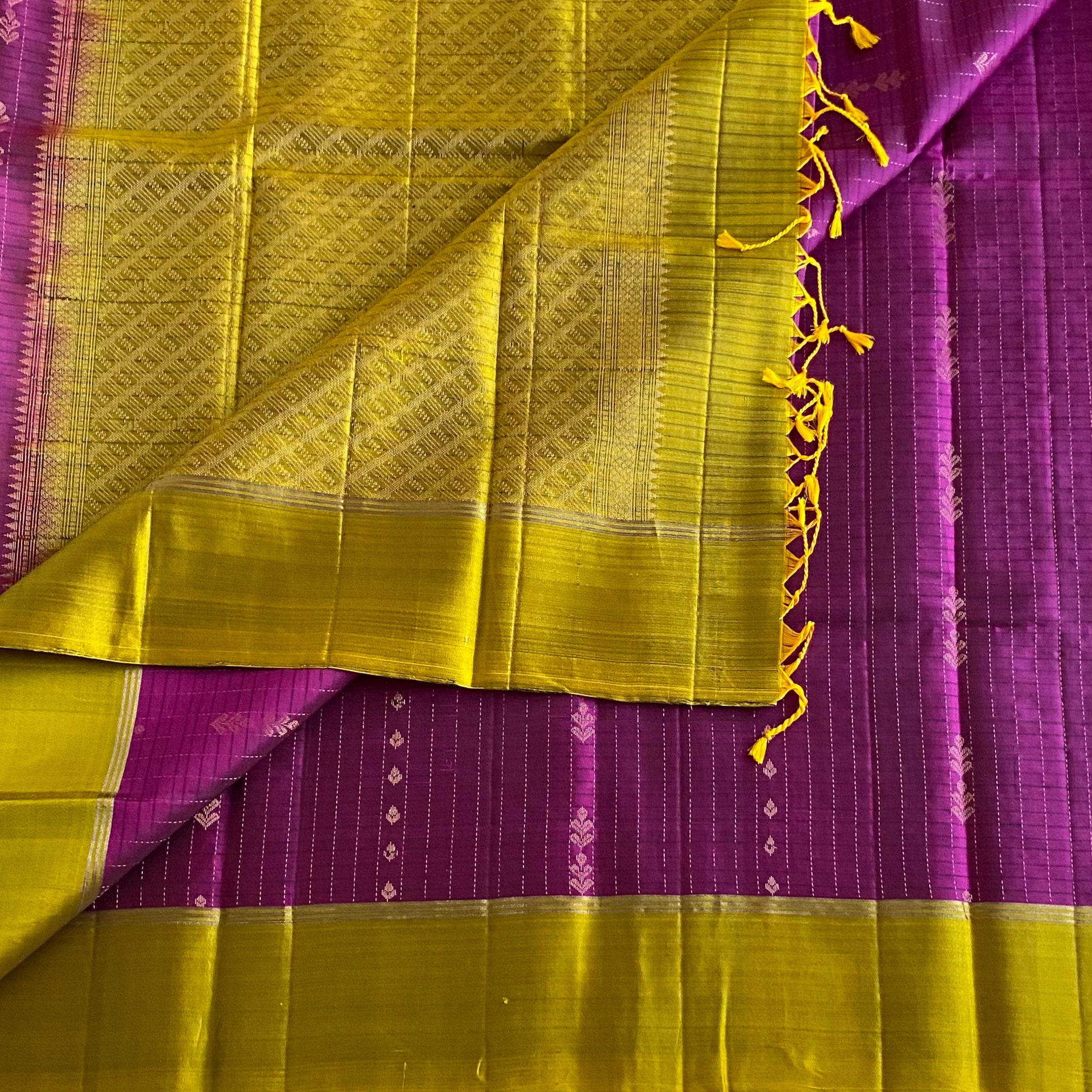 Magical Magenta With Vibrant Lime green Designer Pure Silk