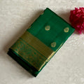 Emerald Green Designer Pure Silk Saree With Metallic Gold Paisley Panels