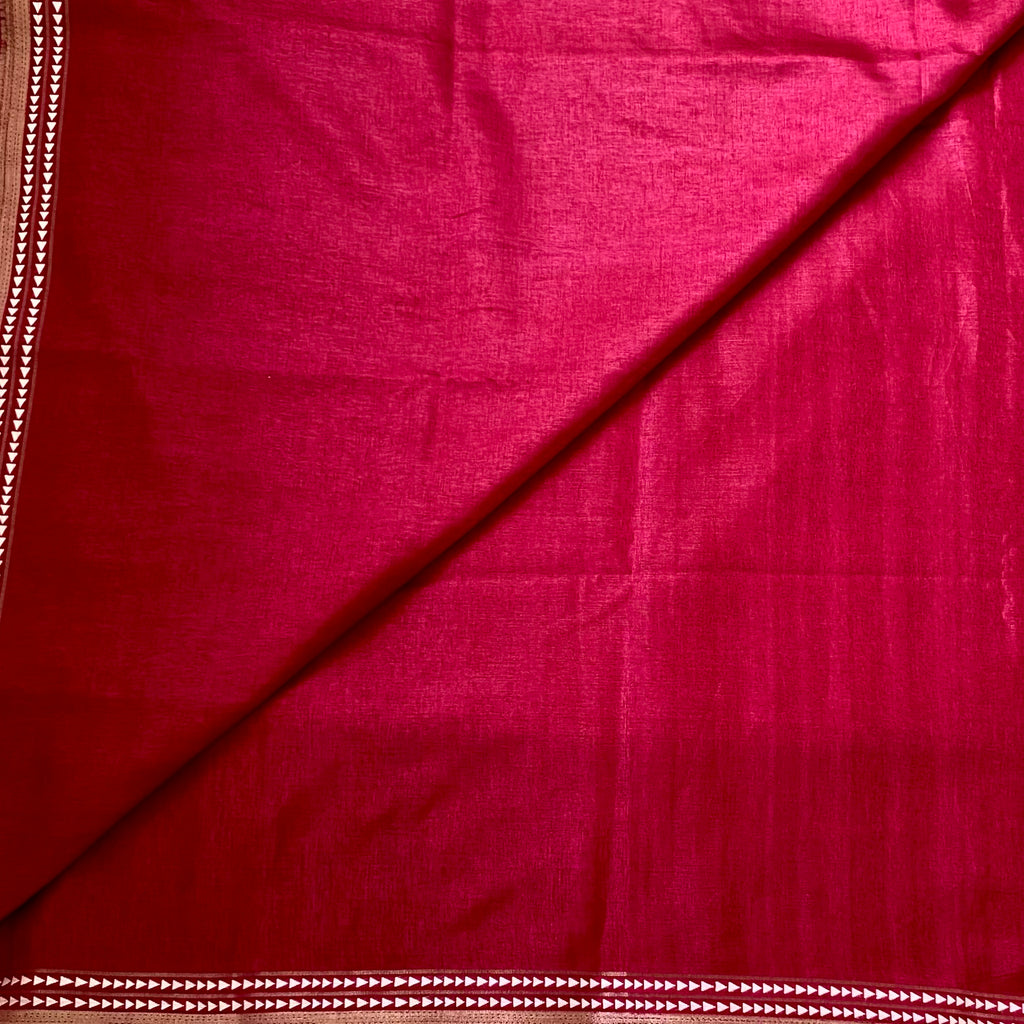Magenta Soft Tussar with tiny borders and luxurious pallu