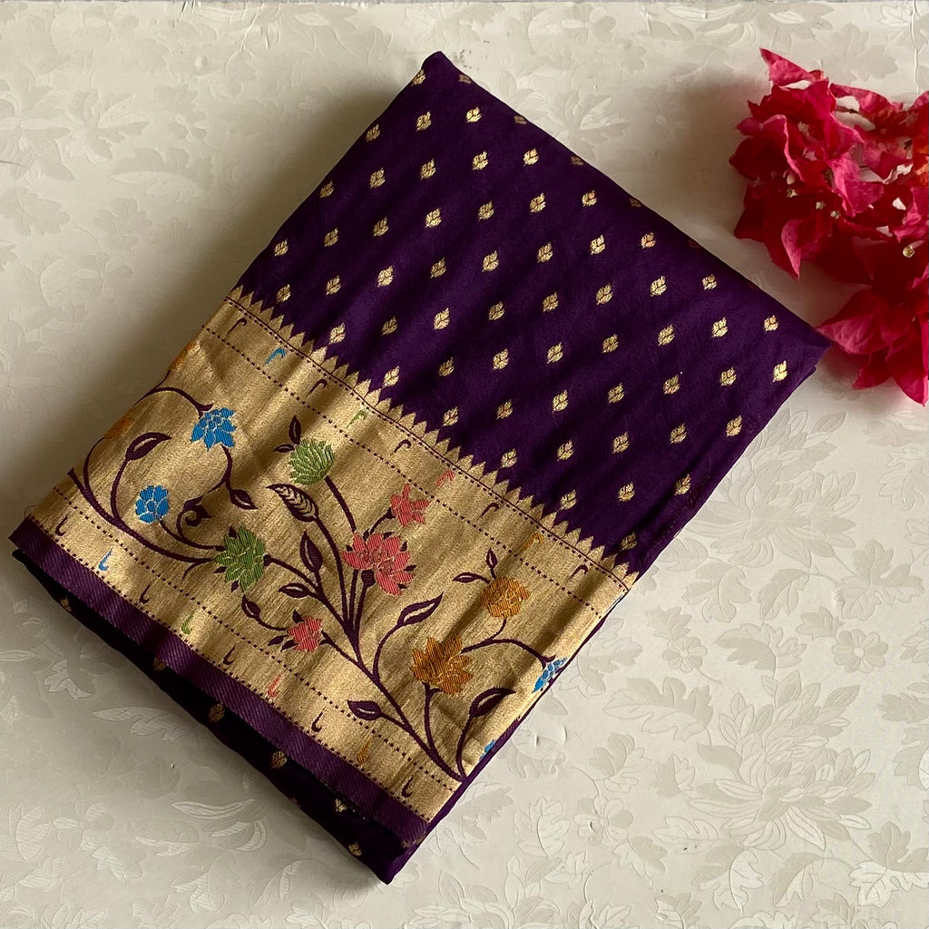 Royal Purple Soft Crepe Silk Saree With Antique Gold Pallu