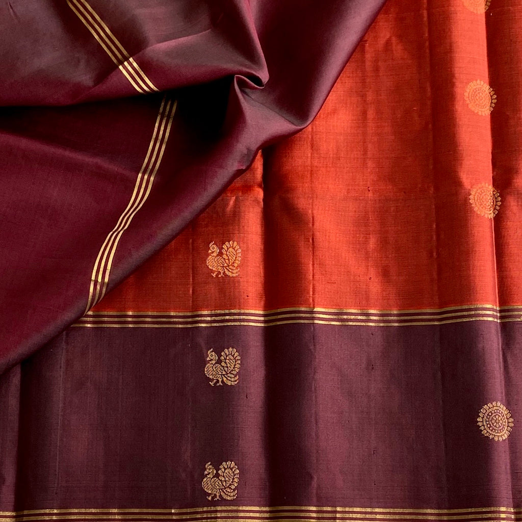 Classic Rust Red with Wine Brown Designer Pure Silk with Intricate Pallu