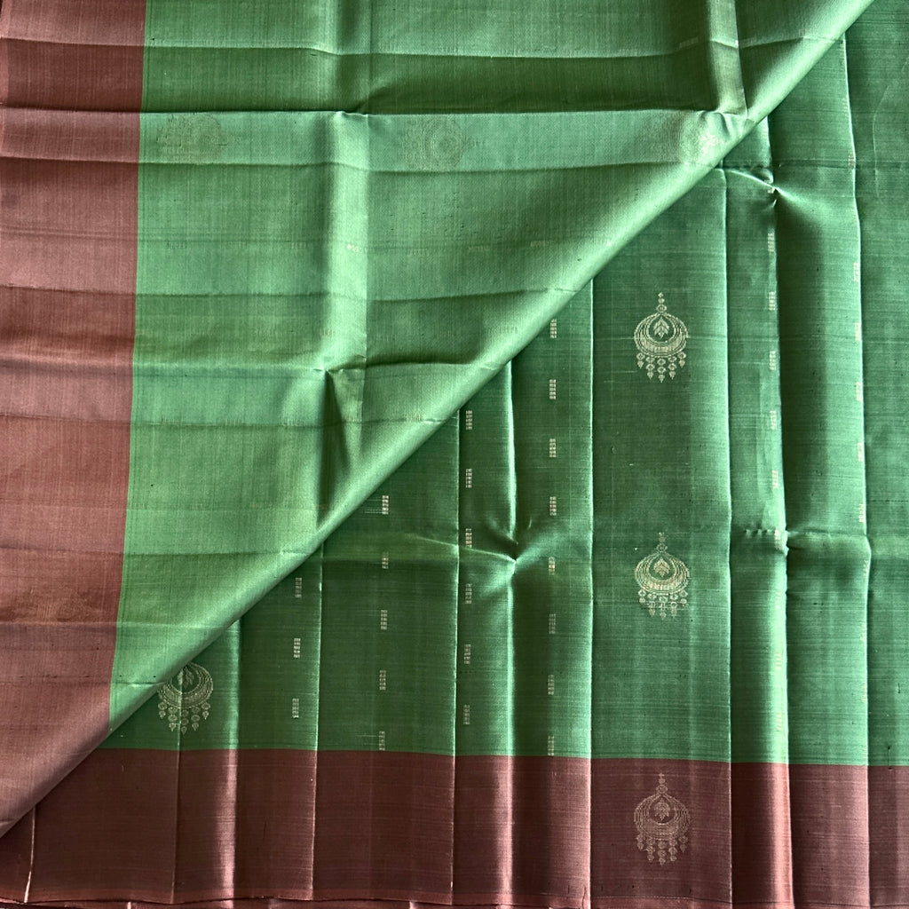 Mint Green Silk Saree Dusty Rose Pallu Pale Gold Zari