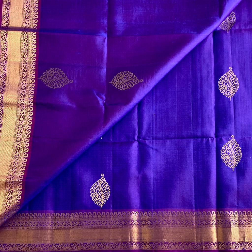 Royal Dual shaded Purple Magenta Pure Silk Saree With Antique Gold Zari Border