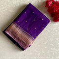 Banarasi Crepe Silk Royal Purple With Blush Pink Pallu And Gold Zari