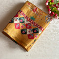 Golden Ochre Designer Soft Printed Tussar Saree Floral & Mirror Work