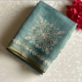 Pastel Powder Blue Soft Linen Designer Elegant With Antique Gold Embroidery