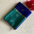 Stunner Royal Blue with Turquoise Designer Pure Silk with Peacock & Rudraksh Motifs